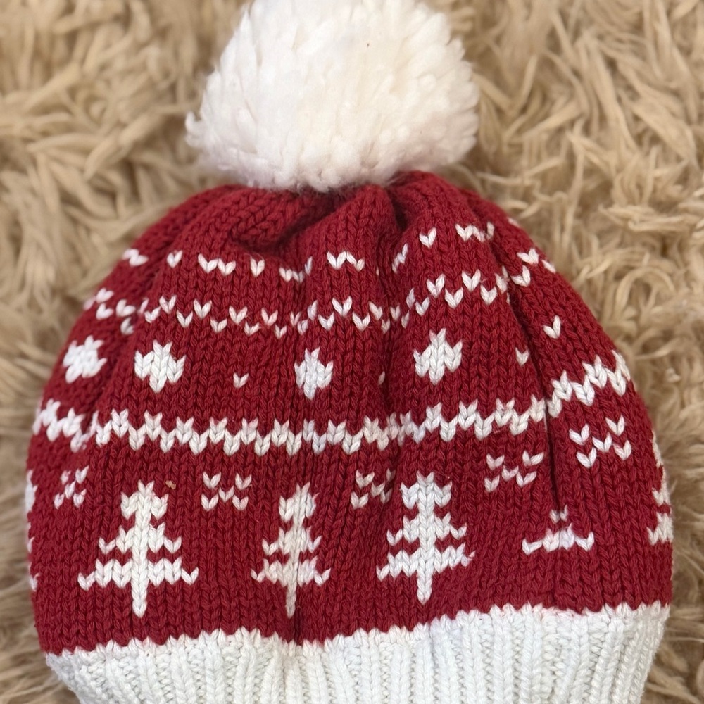 Carter's Red and White Knit Pom Pom Beanie